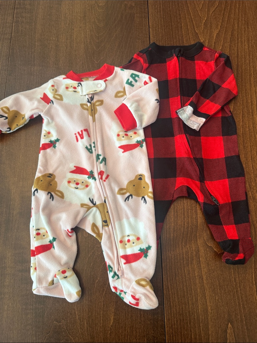 Carter's Holiday Baby Footed Sleeper & Old Navy Plaid Baby Footed Sleeper